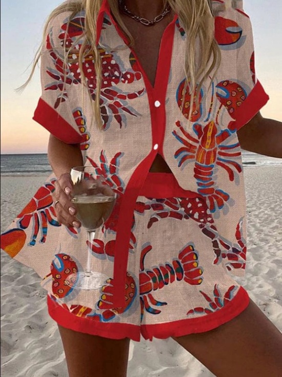 Pants - SOLEIL™ SET Red Lobster Print Short Set